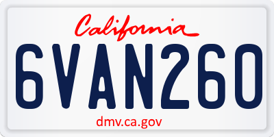 CA license plate 6VAN260