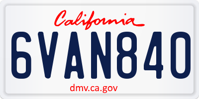 CA license plate 6VAN840