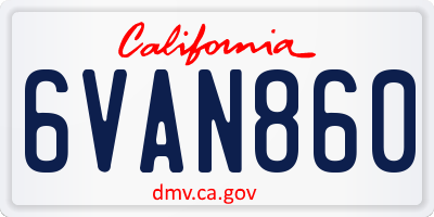 CA license plate 6VAN860