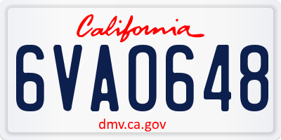 CA license plate 6VAO648