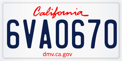 CA license plate 6VAO670