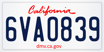 CA license plate 6VAO839