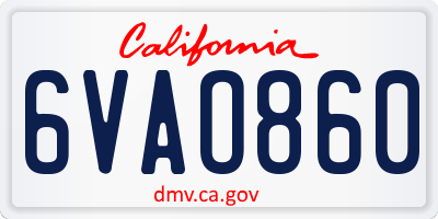 CA license plate 6VAO860