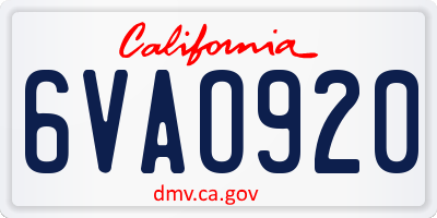 CA license plate 6VAO920