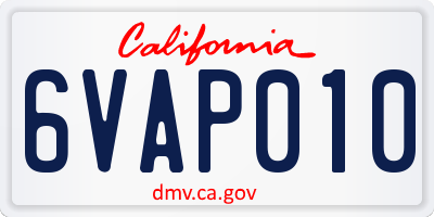 CA license plate 6VAP010