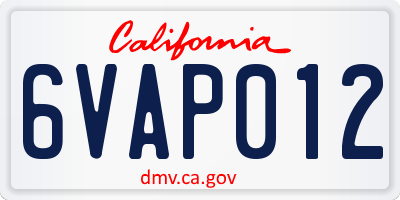 CA license plate 6VAP012