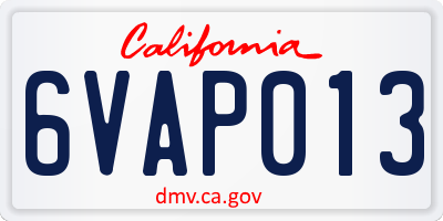 CA license plate 6VAP013