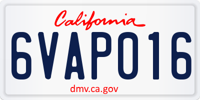 CA license plate 6VAP016