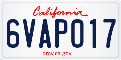CA license plate 6VAP017