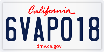 CA license plate 6VAP018