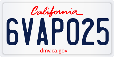 CA license plate 6VAP025
