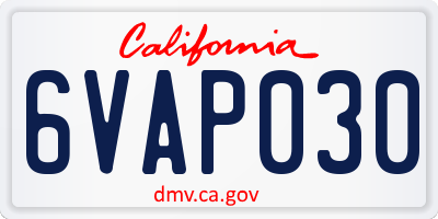 CA license plate 6VAP030