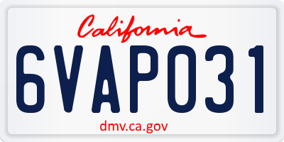 CA license plate 6VAP031