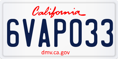 CA license plate 6VAP033
