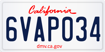 CA license plate 6VAP034