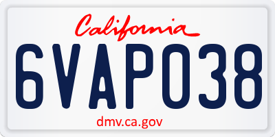 CA license plate 6VAP038