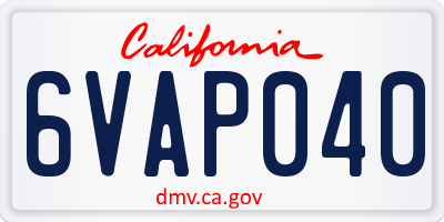 CA license plate 6VAP040