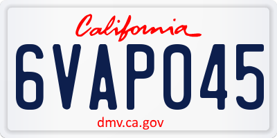 CA license plate 6VAP045