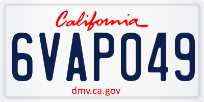 CA license plate 6VAP049