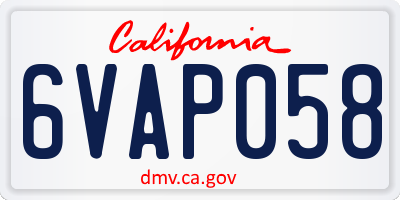CA license plate 6VAP058