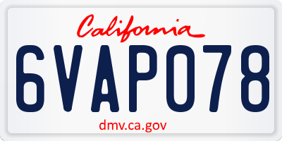 CA license plate 6VAP078