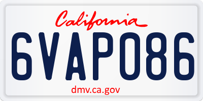CA license plate 6VAP086