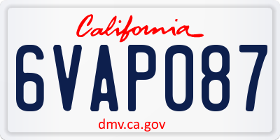 CA license plate 6VAP087