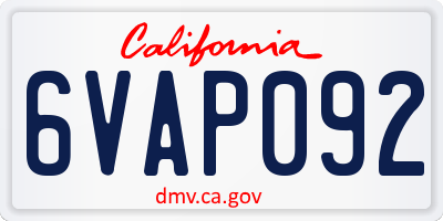 CA license plate 6VAP092