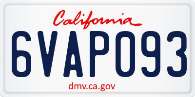 CA license plate 6VAP093
