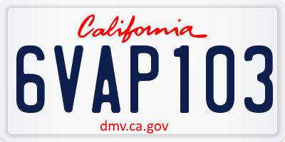 CA license plate 6VAP103