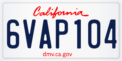 CA license plate 6VAP104