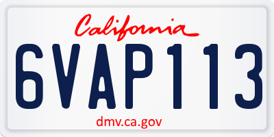 CA license plate 6VAP113