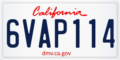 CA license plate 6VAP114
