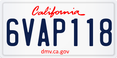 CA license plate 6VAP118