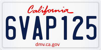 CA license plate 6VAP125