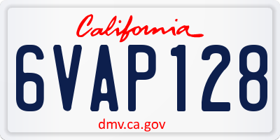 CA license plate 6VAP128