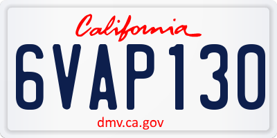 CA license plate 6VAP130