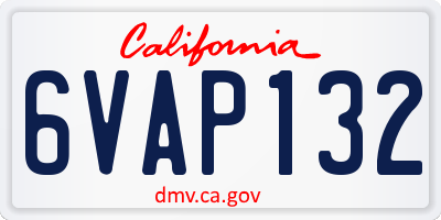 CA license plate 6VAP132