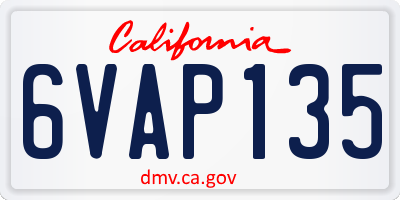 CA license plate 6VAP135