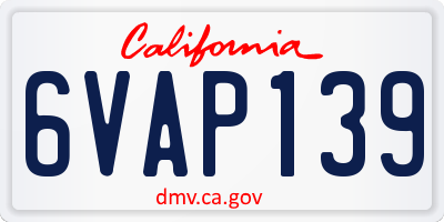 CA license plate 6VAP139