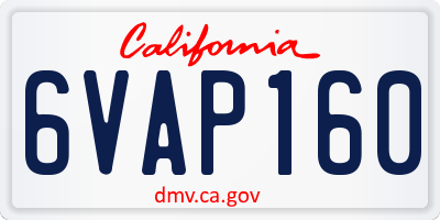 CA license plate 6VAP160