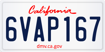 CA license plate 6VAP167