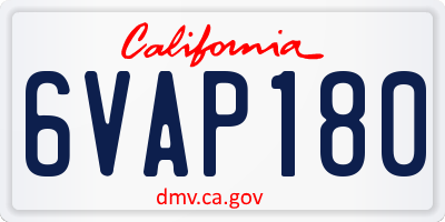 CA license plate 6VAP180