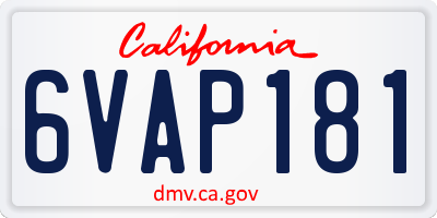 CA license plate 6VAP181
