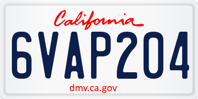 CA license plate 6VAP204