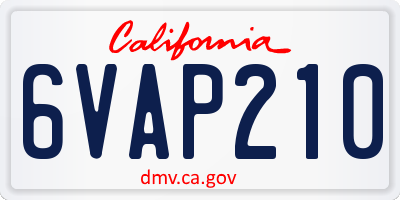 CA license plate 6VAP210