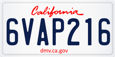 CA license plate 6VAP216