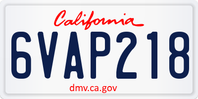 CA license plate 6VAP218