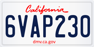 CA license plate 6VAP230