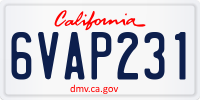 CA license plate 6VAP231